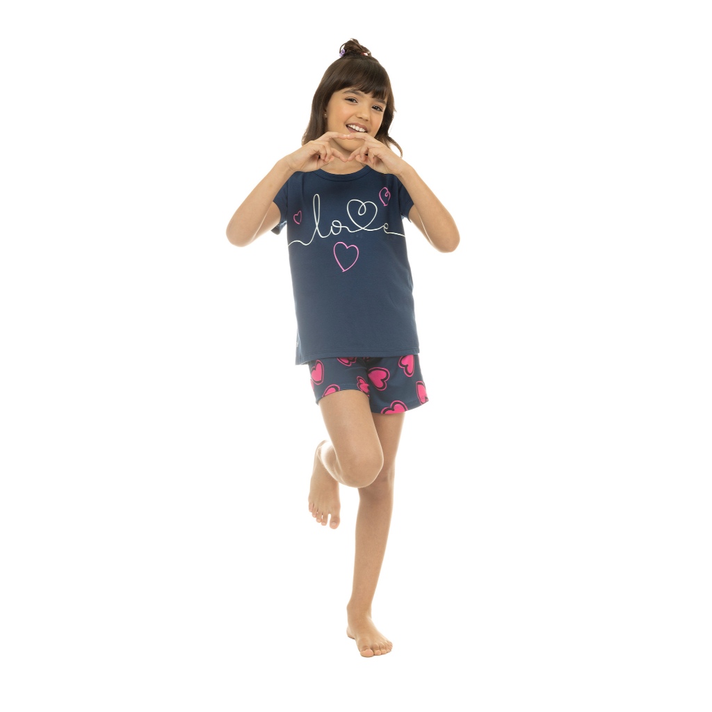 Pijama de Verão Infantil Conjunto Juvenil Camisa + Shorts que Brilha no Escuro Menina
