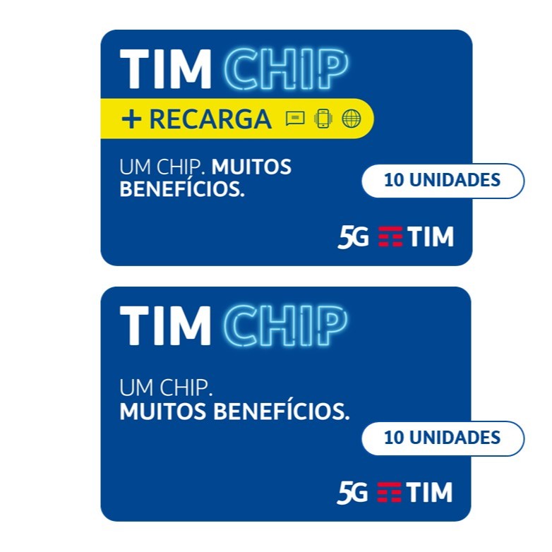 TIM Chip Kit 20 unidades:  10 sem recarga e 10 com recarga - Mobile & Gadgets