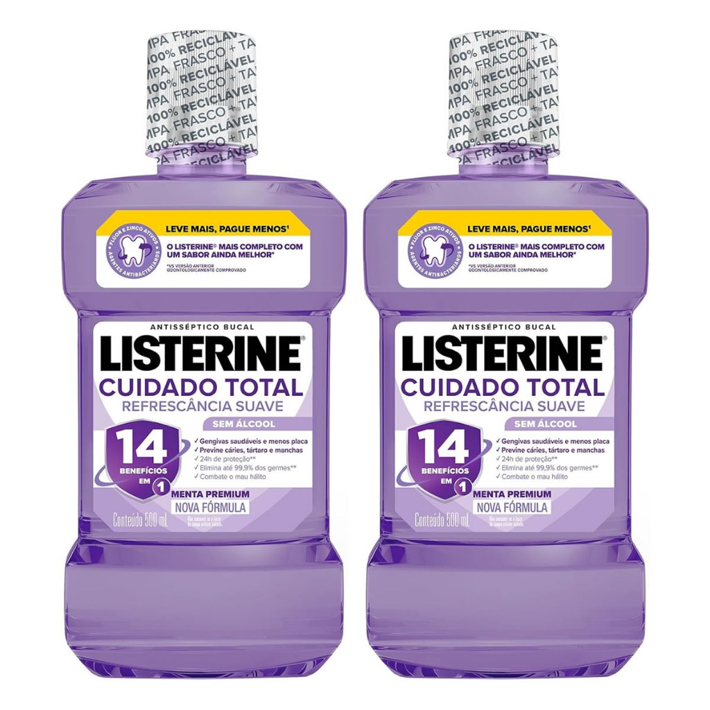 Kit 2 und Antisséptico Bucal Listerine Cuidado Total 500ml em Oferta na Shopee