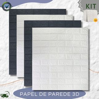 KIT100 Papel de Parede TIJOLO Placa Decorativa 3D 70x77CM Autocolante Relevo Tijolinho Resistente Moderno Quarto Sala