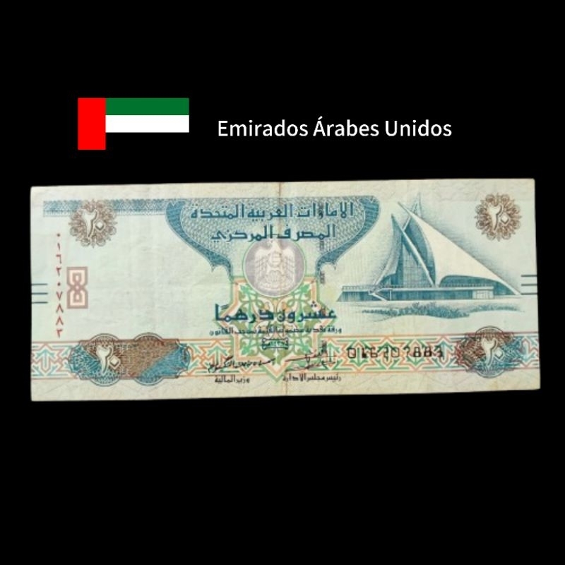 Cédula de 20 Dirhams dos Emirados Árabes Unidos MBc Usada