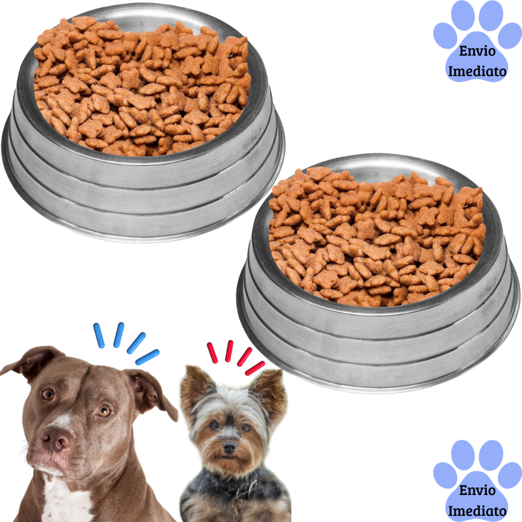 Kit 2 Comedouro Bebedouro Pesado Polido Alumínio Para Cães Vasilha Pote De Ração Resistente em Oferta na Shopee