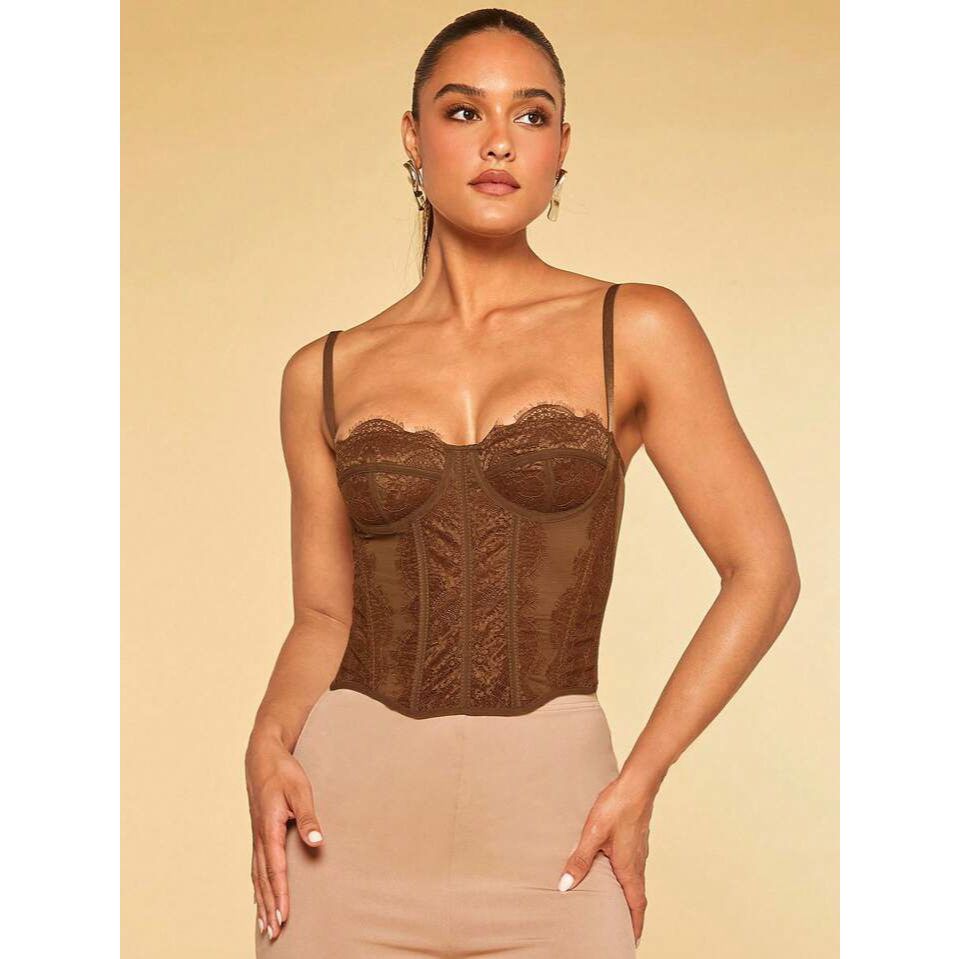 Cropped Feminino Corset Renda Corselet Alça Regulagem Sexy Corpete Blusa Top em Oferta na Shopee