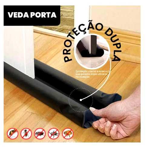 VEDA PORTA PROTETOR ROLINHO 80 CM IMPERMEÁVEL PROTEÇÃO DUPLA PRETO  ANTI INSETOS E SUJEIRA