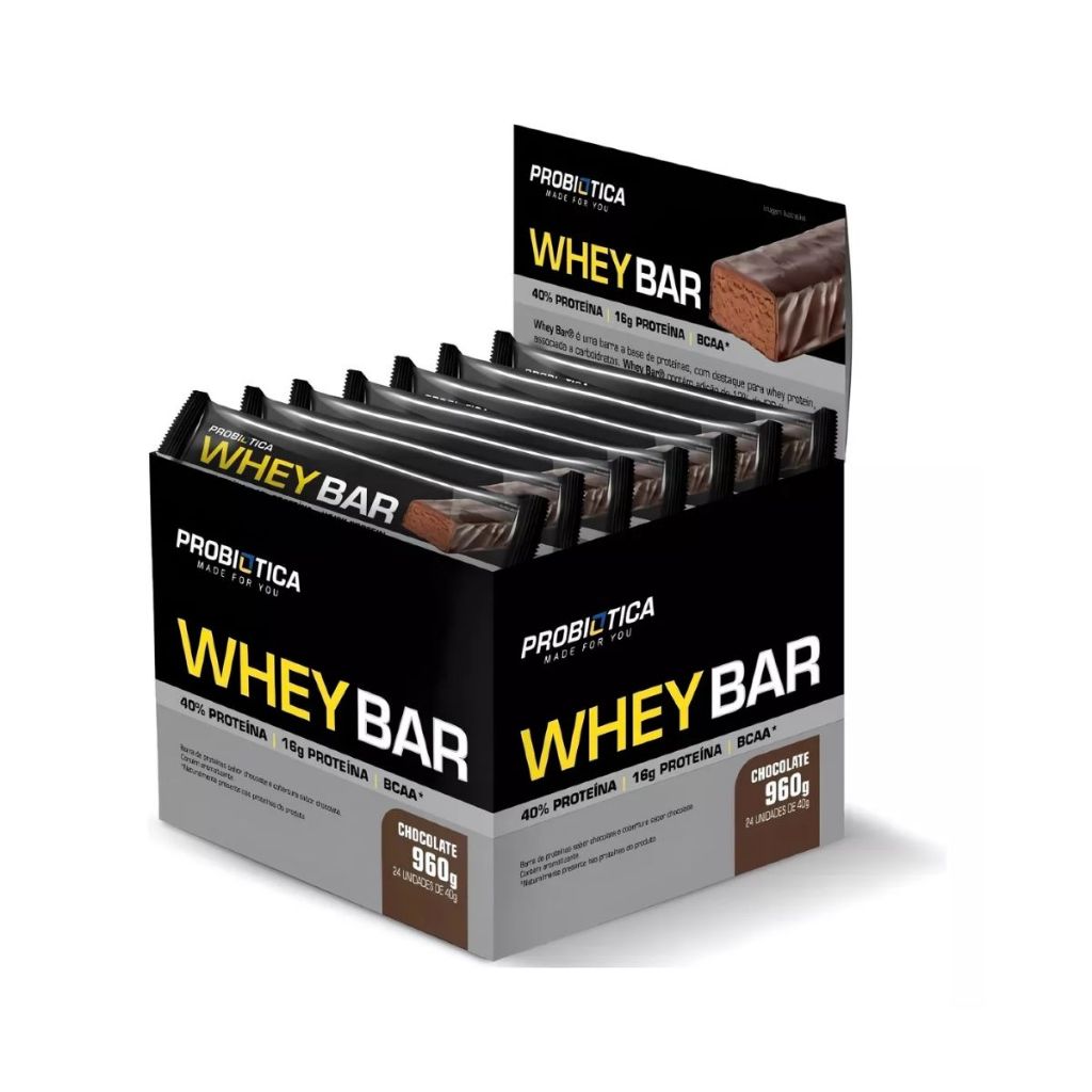 Barra De Proteína Probiótica Whey Bar Chocolate Com 24 Unidades De 40g em Oferta na Shopee