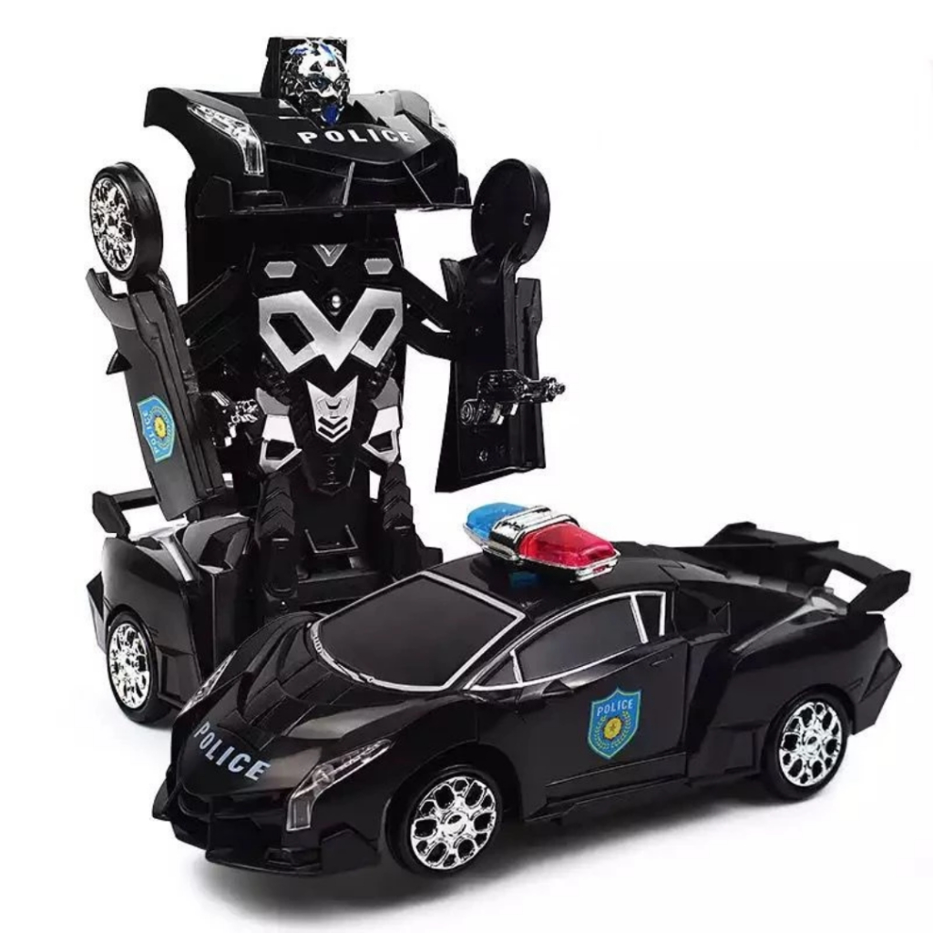 Carrinho Super Robô Policia Transformes a Pilha Com Luzes Som Bate e Volta Envio Imediato