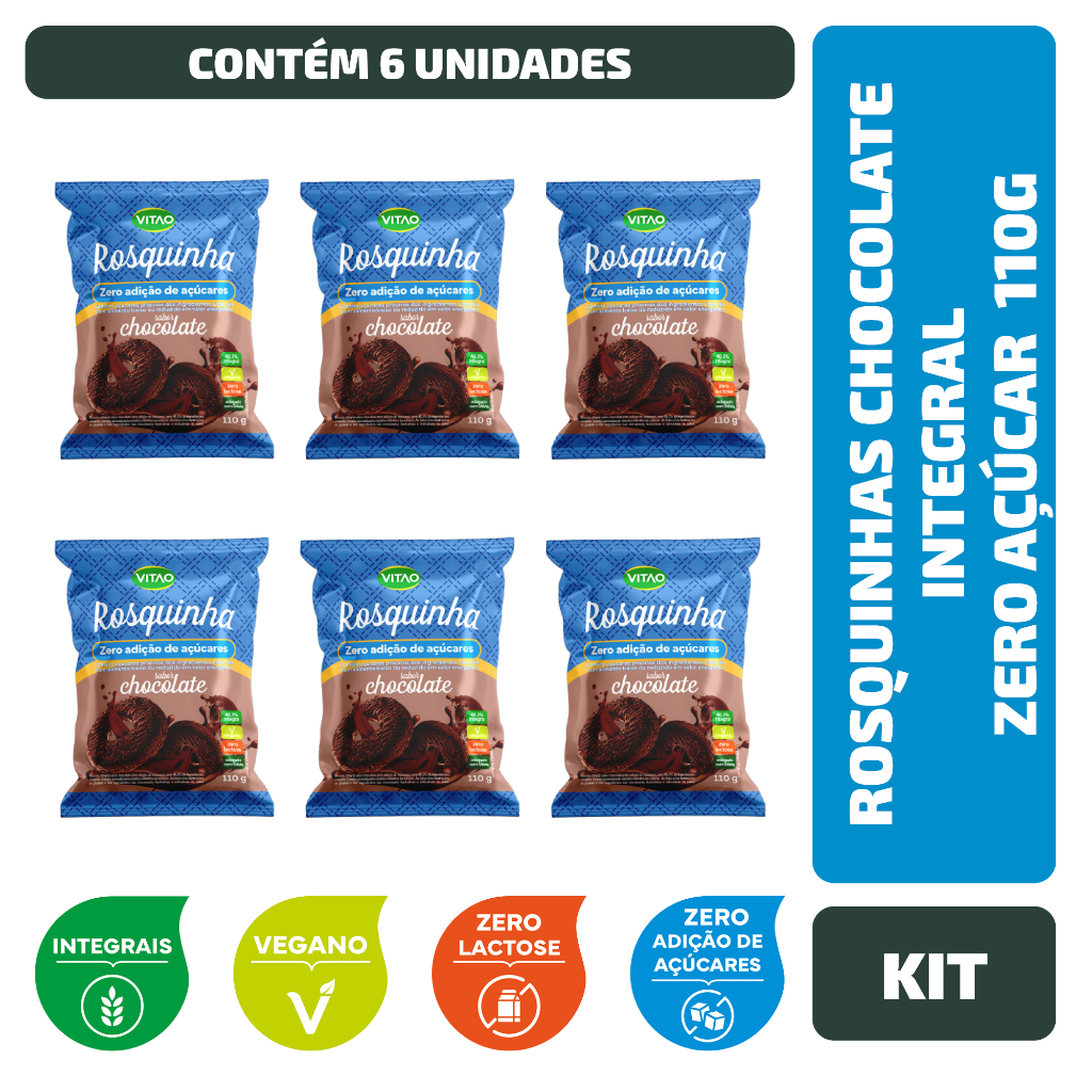Kit Rosquinhas Chocolate Integral Zero Açúcar Vitao 110G - 6 Unidades - Food & Beverages