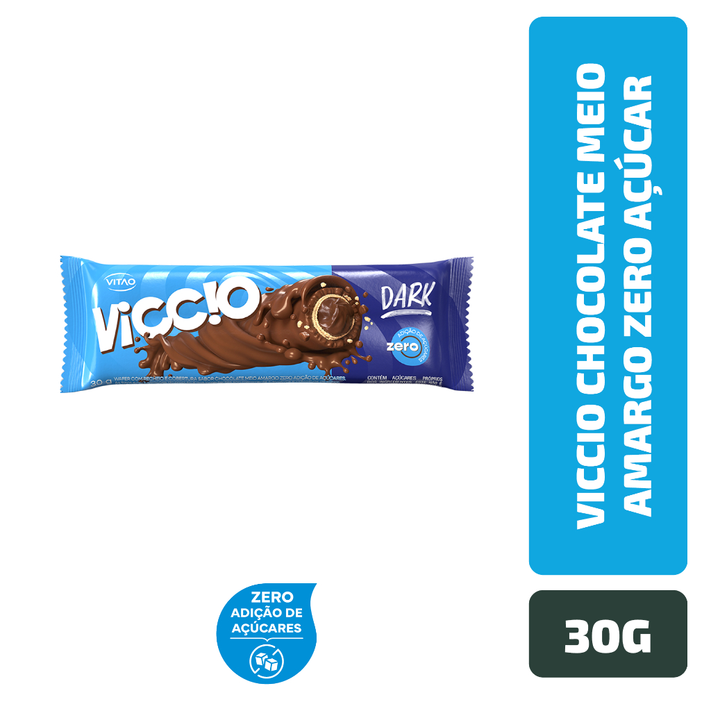 Rolinho Chocolate Meio Amargo Zero Açúcar Viccio 30 g em Oferta na Shopee