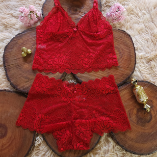 Conjunto Cropped Feminino Sem Bojo Calcinha Langerie Sutiã lingerie em Oferta na Shopee