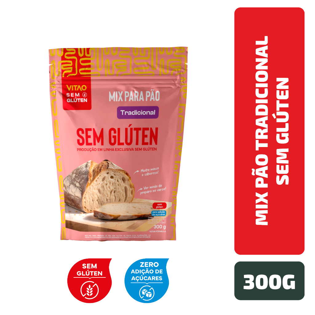 Mix Pão Tradicional Sem Glúten 300 g em Oferta na Shopee