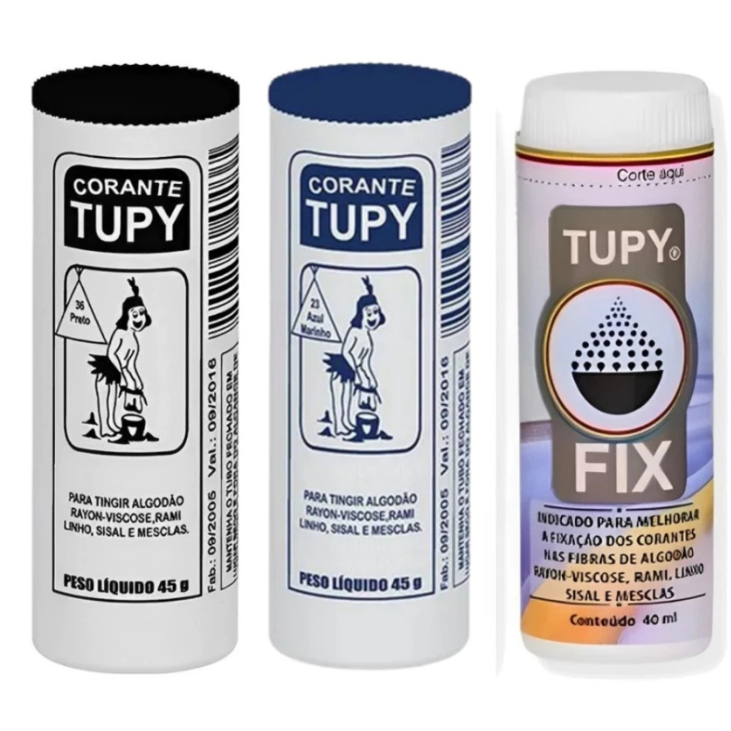 Corante Tupy Roupas e Tecidos 45g (Preto E Azul Marinho) + Fixador Tupyfix  Maior Fixação e Durabilidade