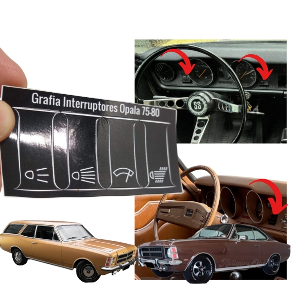 ADESIVO TECLAS PAINEL OPALA E CARAVAN 75 ATÉ 80 / APLIQUE GRAFIA DOS INTERRUPTORES / BRILHO OU FOSCO