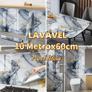 Papel de parede Adesivos para cozinha Brilhante Mármore Azul Dourado 10 Metro x 60 cm Resistente a Agua/Óleo em Oferta na Shopee