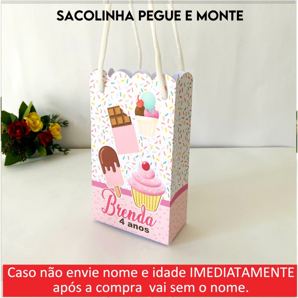 Sacolinha personalizada Doces/Confeitaria PEGUE E MONTE/lembrancinhas/aniversário