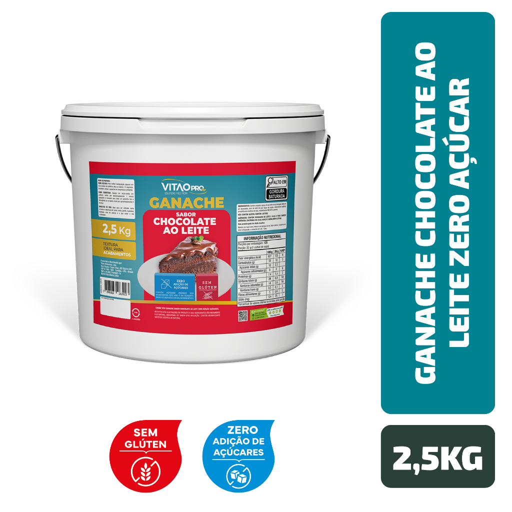 Ganache Chocolate Ao Leite Zero Açúcar VitaoPRO 2,5Kg - Food & Beverages