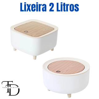 Mini Lixeira Com Tampa de Pressão Com Pés de Madeira 2L em Oferta na Shopee