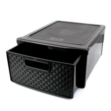 OFERTA Gaveteiro Modular Rattan Decoração Porta Calçado Empilhável Preto Nitron