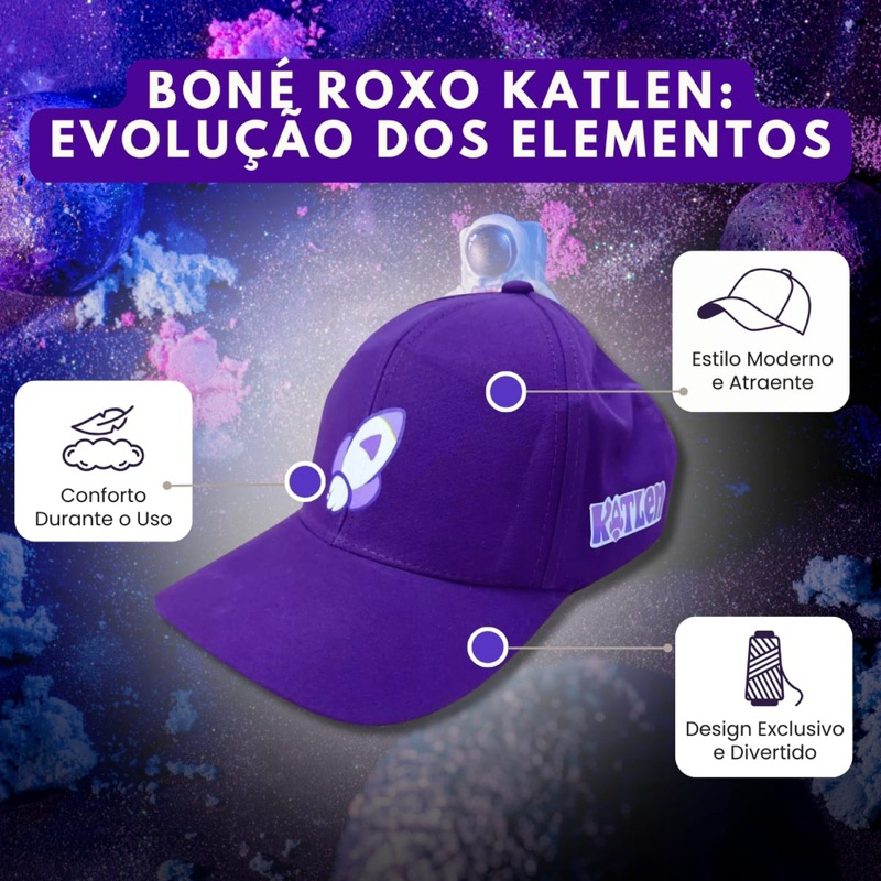 BONÉ ROXO da KATLEN NOVO ELEMENTO Evolução dos elementos Bone da Ketlen dos rosas boné roxo foguete