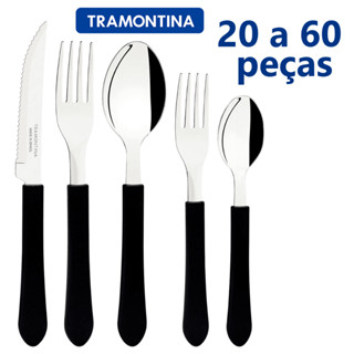 Jogo De Talheres Faqueiro Tramontina Aço Inox Leme Preto 20 30 40 50 60 Peças em Oferta na Shopee
