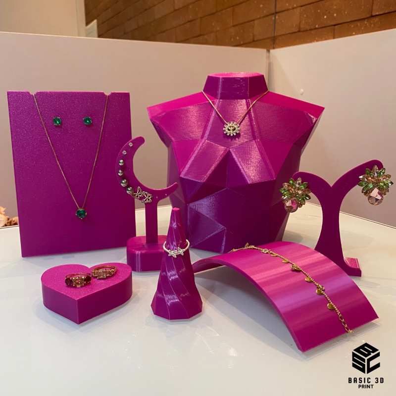 Kit Expositor de Joias 7 Peças Lowpoly – Mostruário para Semijoias, Pratas e Bijuterias Vitrine Loja