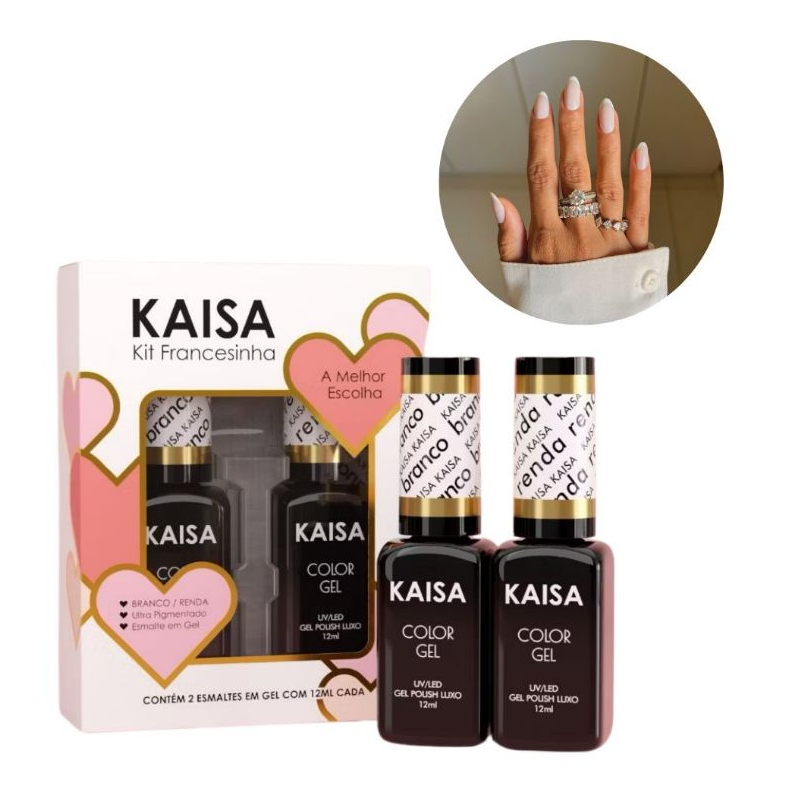 Kit Francesinha 2 Esmalte Em Gel Kaisa Luxo Para Unhas De Gel Branco Renda Uso Profissional