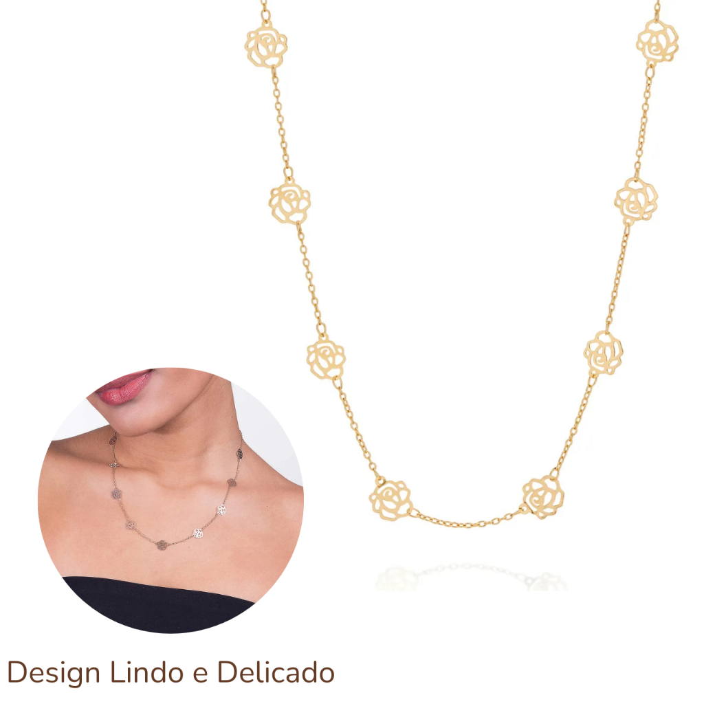 Detalhes do Rommanel Kit Para Presente Aniversáro Feminino Colar + Brincos Rosas Vazadas Com Embalagem