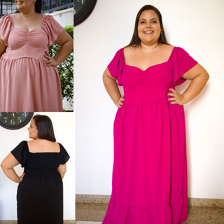 Vestido Longo Plus Size Com Manga em Oferta na Shopee