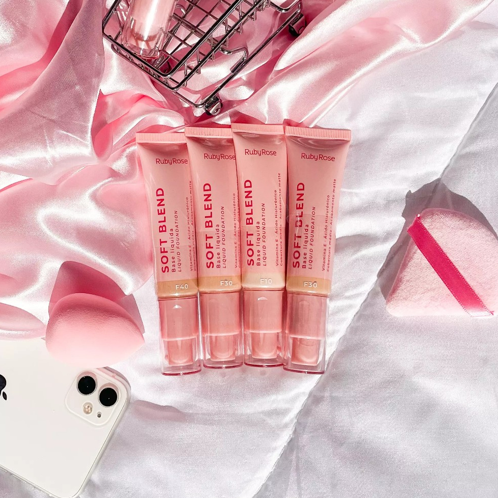 Kit Base Líquida Soft Blend Matte - Ruby Rose Maquiagem + Esponja Aplicadora de Base