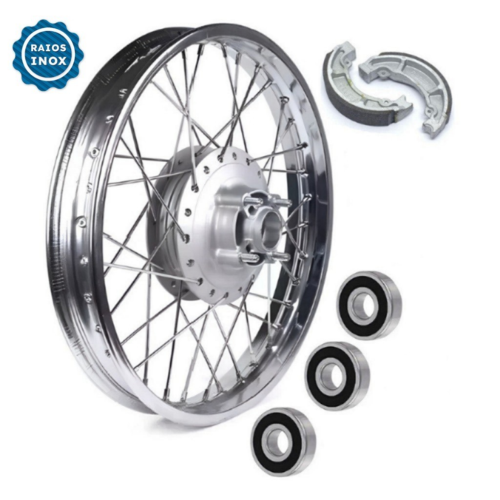 Roda Traseira Fan 125 2009 Á 2022 Raio Inox Montada Alinhada Com 3 Rolamentos e Patim Freio