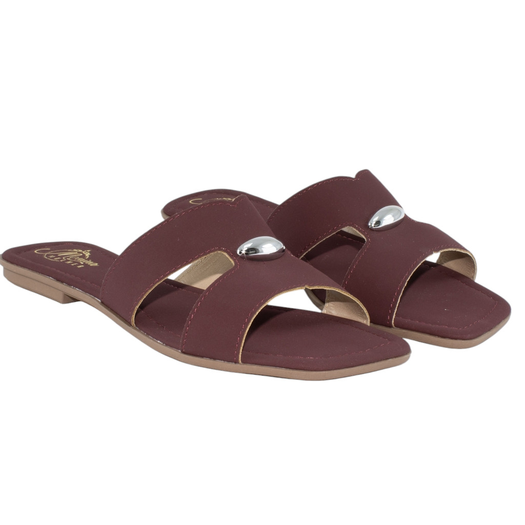 Sandália Rasteira Feminina Chinelo H Com Enfeite Metal Moderno Lesma