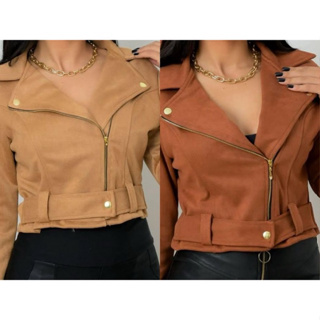 Jaqueta Premium Feminina Suede Com Ziper e Bõtoes em Oferta na Shopee
