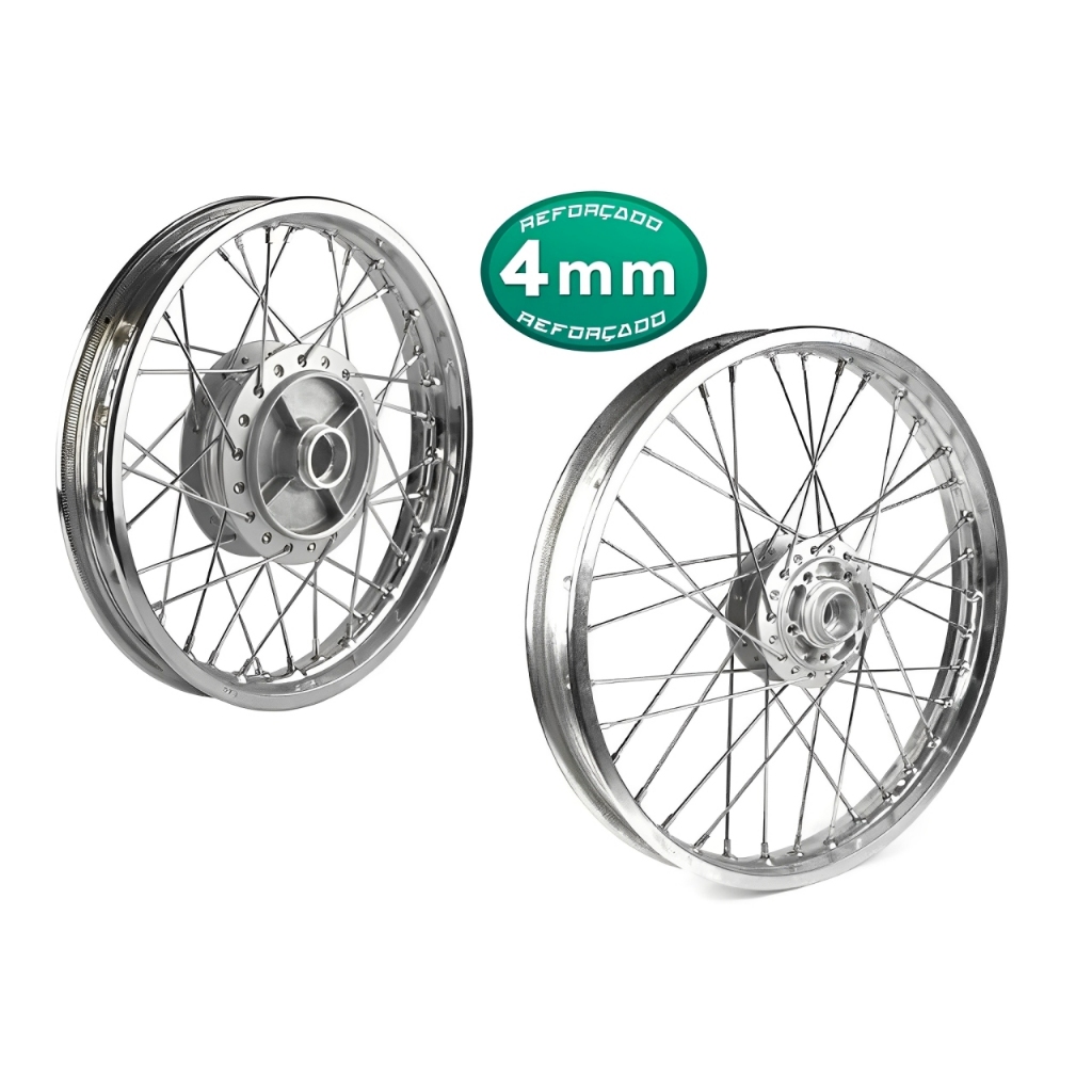 Par Jogo De Calha Roda Dianteira+Traseira Cromada Ybr 125 Factor 125 Freio Á Disco Raio 4mm Cromado