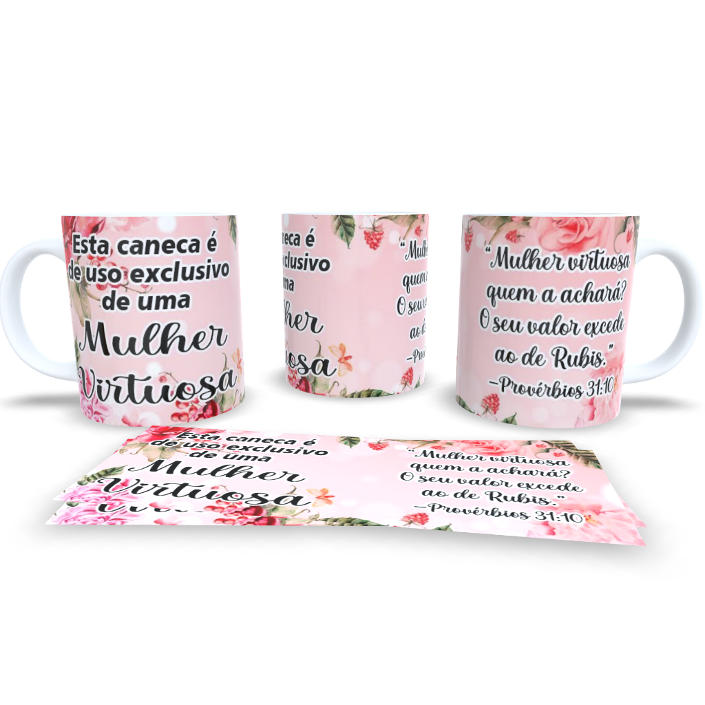 Caneca Mulher Virtuosa 325 ml Porcelana embalada para presente em Oferta na Shopee