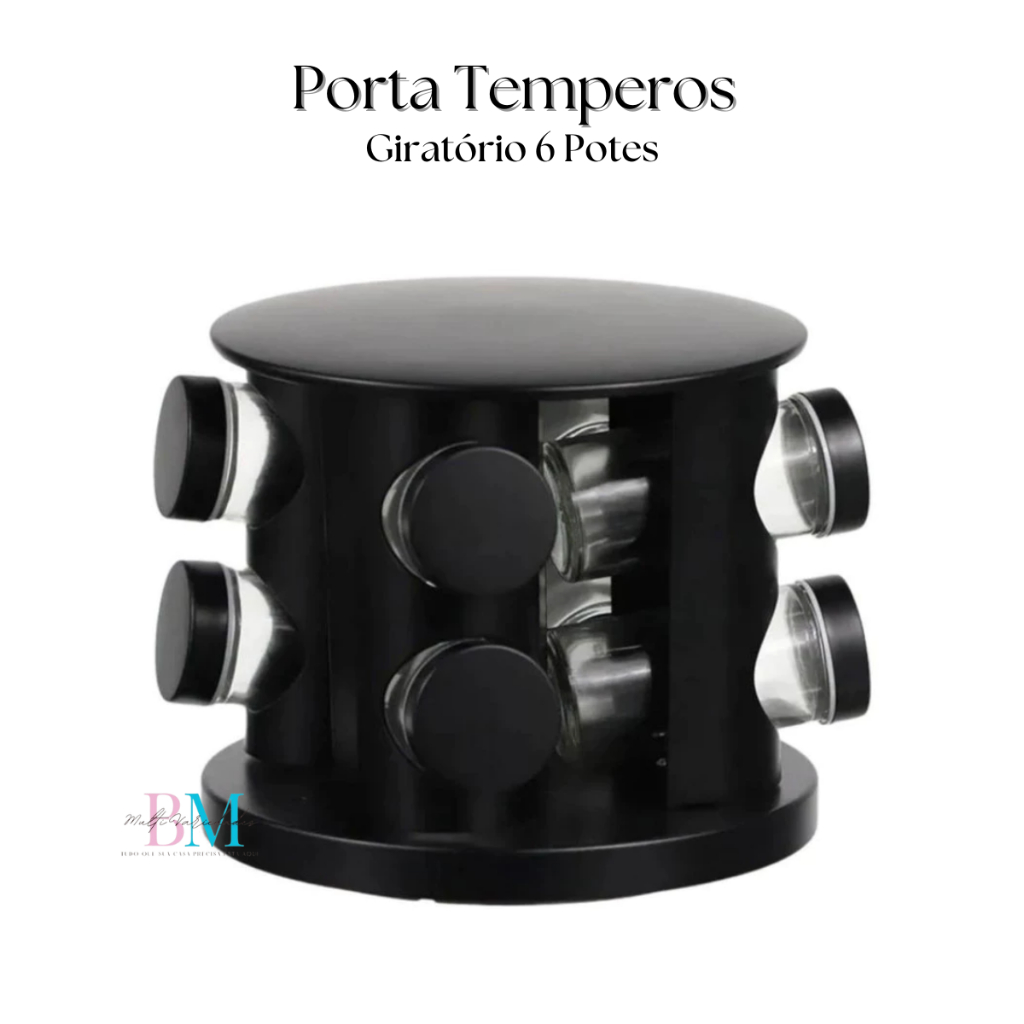 Porta Condimentos e Temperos Giratório Com 6 Potes de Vidro 85ml