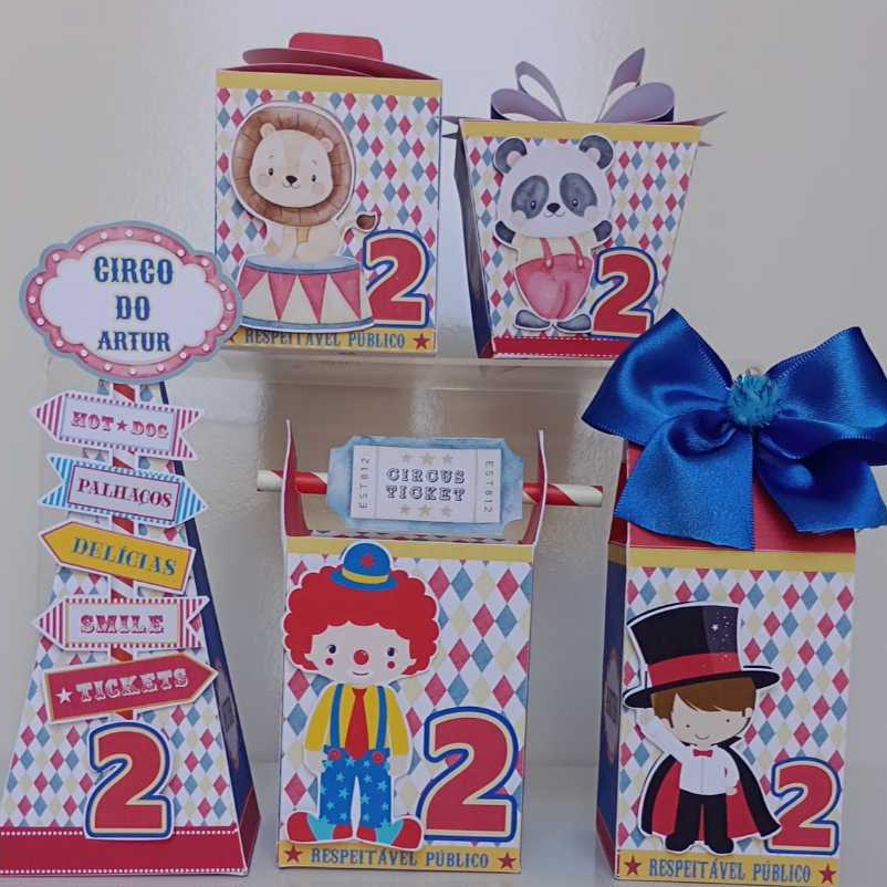 Kit Festa Infantil  Circo Azul - Lembrancinhas de Aniversário - Caixinhas Personalizadas - Papelaria Personalizada-Circo