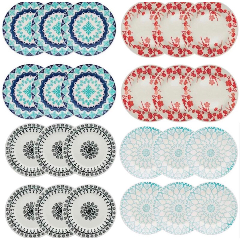 Jogo de Pratos Fundo Jantar Decorado Louça Cerâmica Lindo 12 peças Biona 22cm mesa posta m...