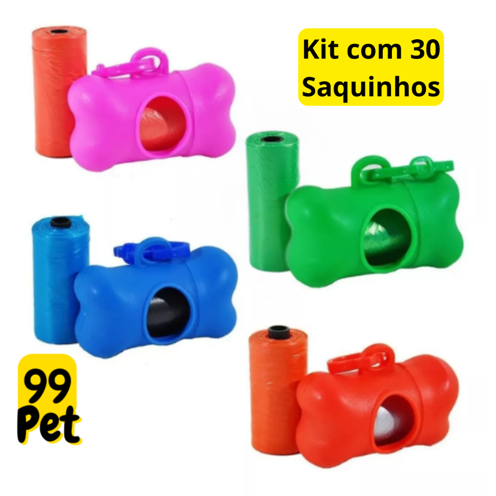 Porta Saquinho cata caca com dispenser ossinho pet cães e gatos 2 refis total 30 saquinhos