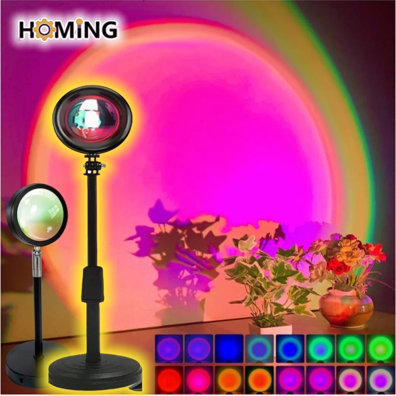 HOMING Luminária Por Do Sol Luz Noturna Projetor Led Sunset 16 cores Ajustável com Remoto USB para FotografiaFesta Casa