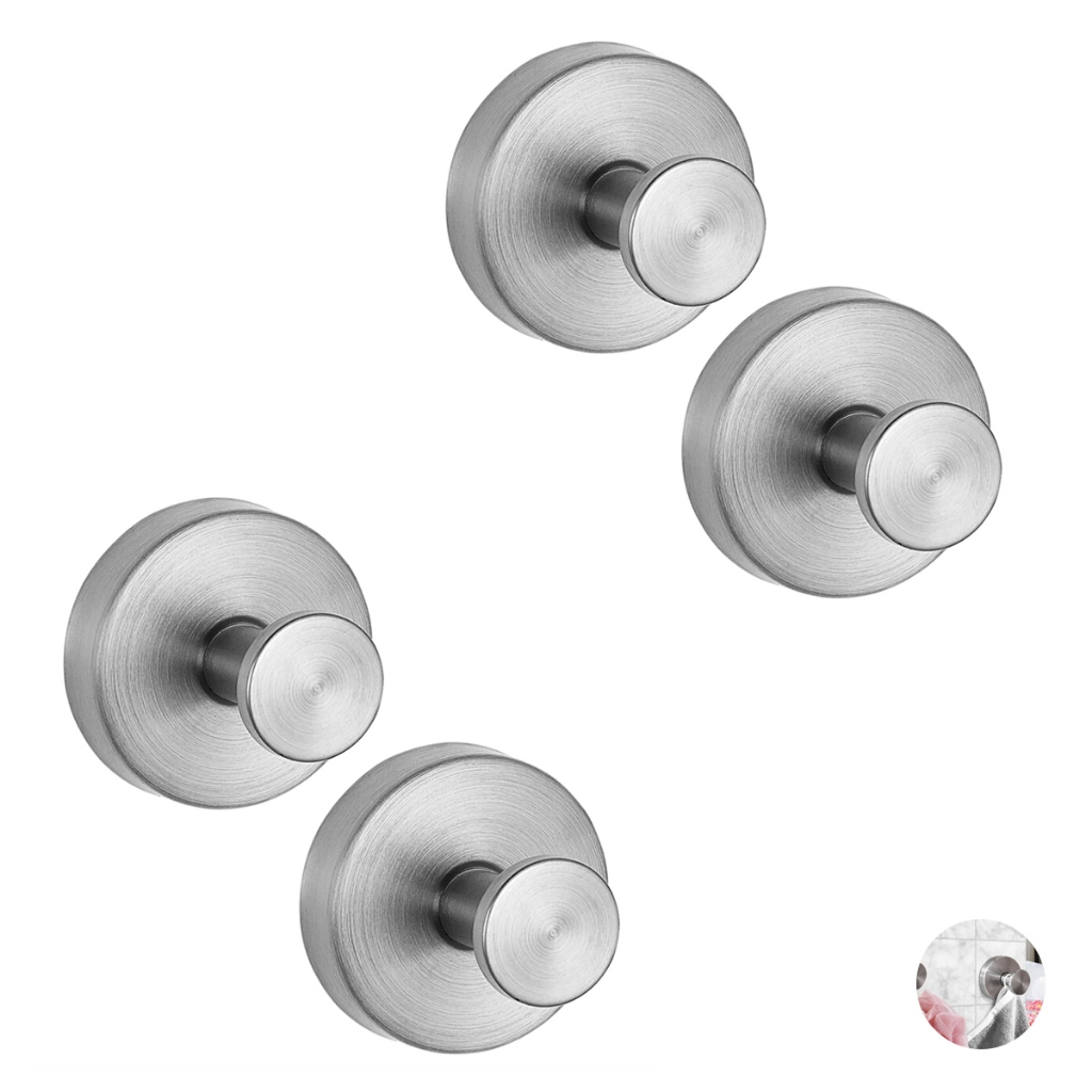 Kit 4 Ganchos De Ventosa Aço Para Toalha Parede De Banheiro