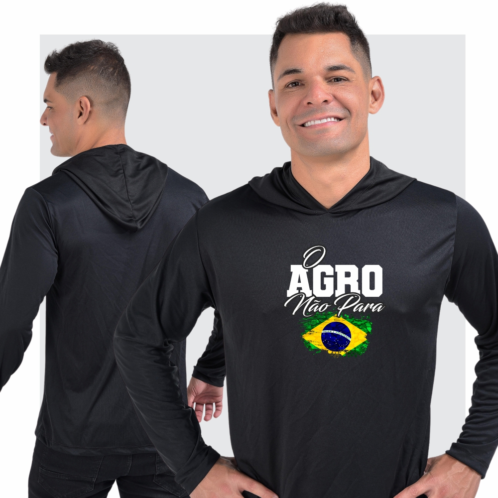 Camisa Camiseta do Agro Manga Longa Masculina Proteção UV Dryfit Bruto Trator Brasil O Agro Não Para