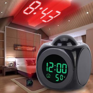 Relógio Projetor Portátil Teto Despertador LCD Digital Multifunções Projeção Alarme Tempe…