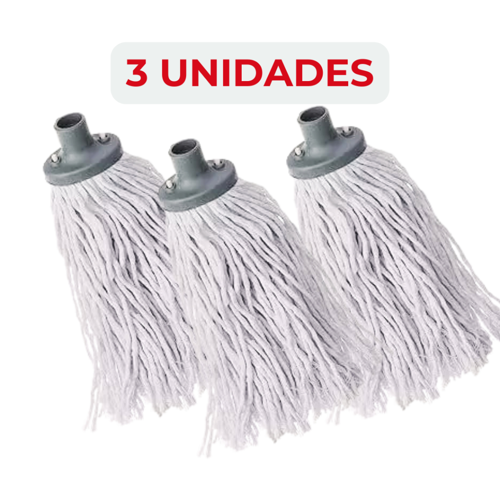 3 Refil MOP Esfregão Com Rosca Universal Algodão para Limpeza Geral
