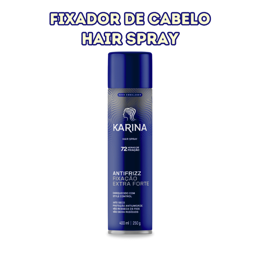 Hair Spray Karina Extra Forte 400ml – Fixação 72h, Antifrizz, Brilho Extra, Finalizador Profissional