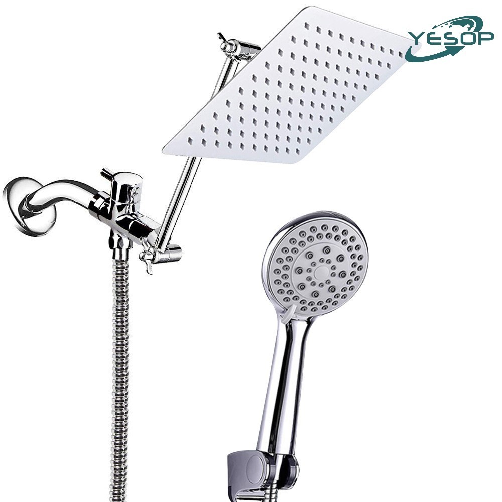 Ducha Chuveiro 25x25cm Inox Com Braço Com Chuveiro De Mão Prata Cromado Yesop em Oferta na Shopee