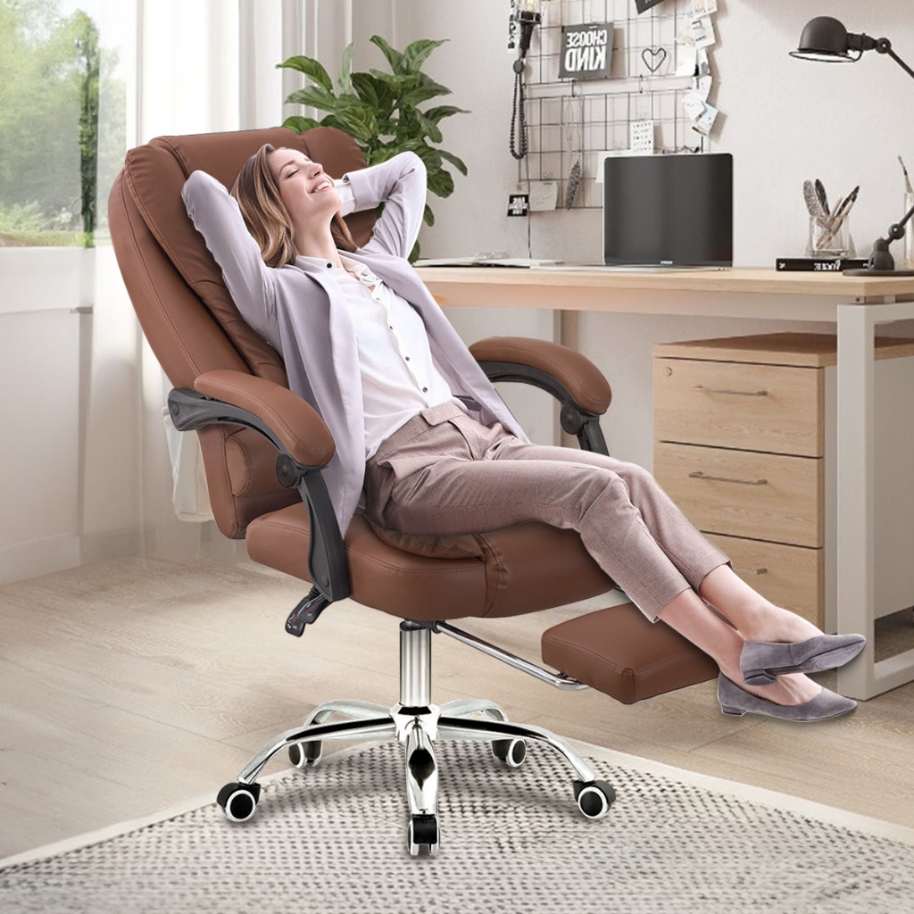 Cadeira de escritório presidente, cadeira de home office com apoio para os pés e encosto ajustável（marrom）