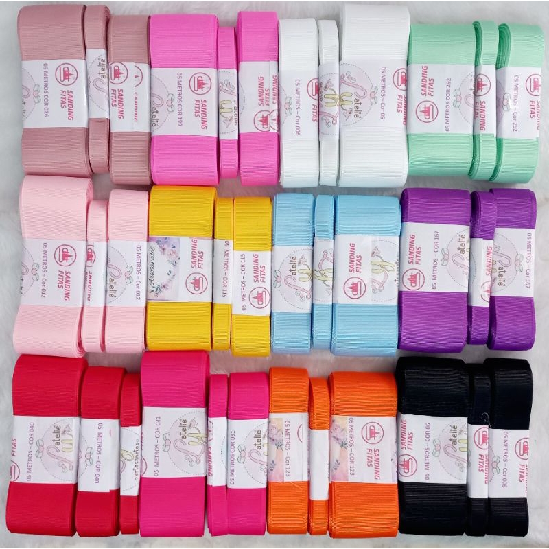 Fita de gorgurão 72 metros - Kit laceira iniciante - 12 cores de fitas para laços diferentes em Oferta na Shopee