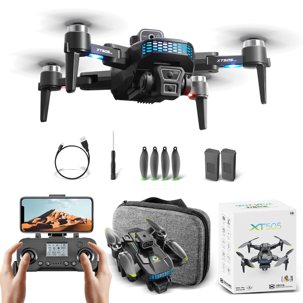 XT505 GPS Drone aéreo profissional sem escovas com câmara HD 4K e GPS + 2 baterias em Oferta na Shopee