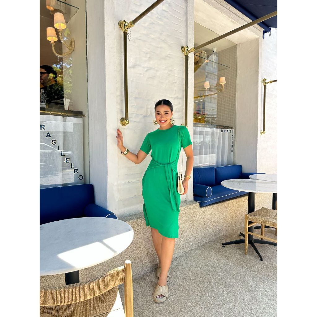Vestido liso con mangas, elegante,Casual,com amarração e fenda na lateral