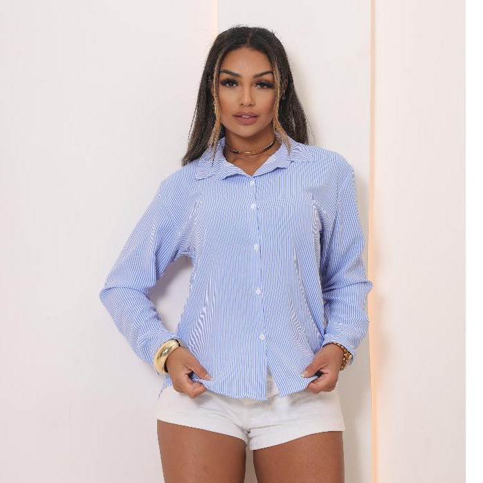 Camisa Social  Femenina Estampa LISTRADO FINO manga longa  sem bolso.