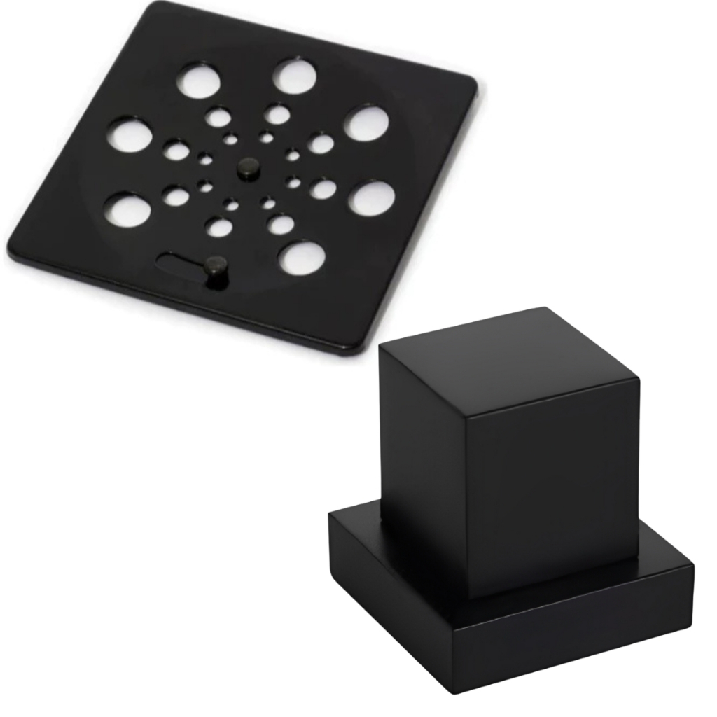 Kit Ralo de Banheiro Preto 10x10 Abs + Acabamento Quadrado para Registro 1/2 3/4 Preto Metal Deca